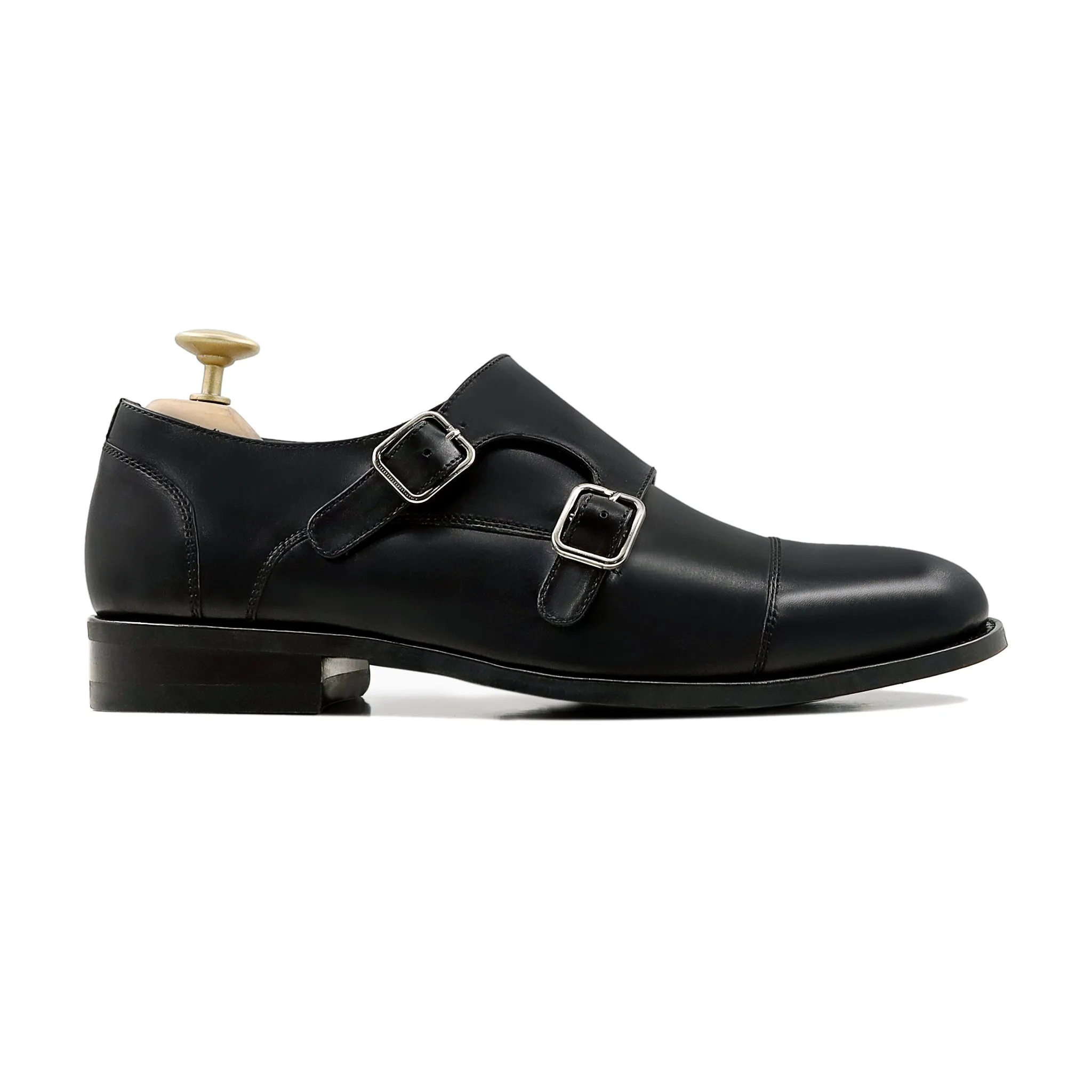 Allin - Men's Black Calf Leather Double Monkstrap