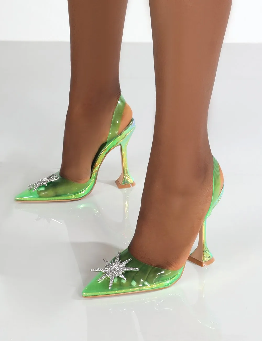 Amoura Iridescent PU Pointed Perspex Heels