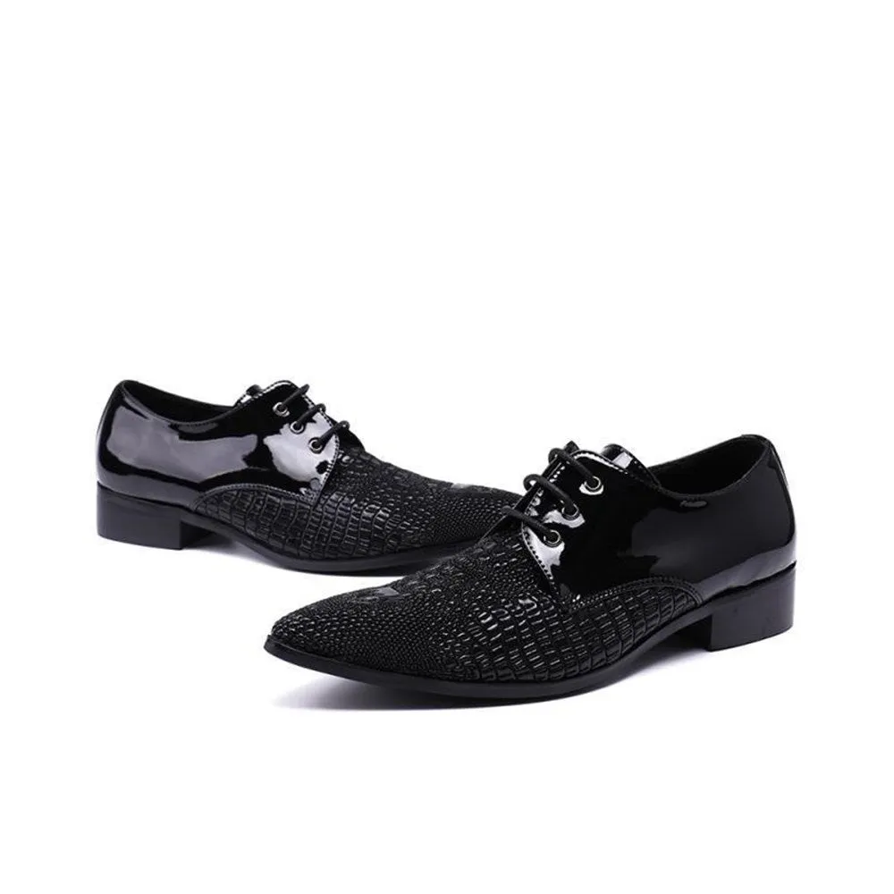 Animal Pattern Pointed Lace Up Formal Shoes