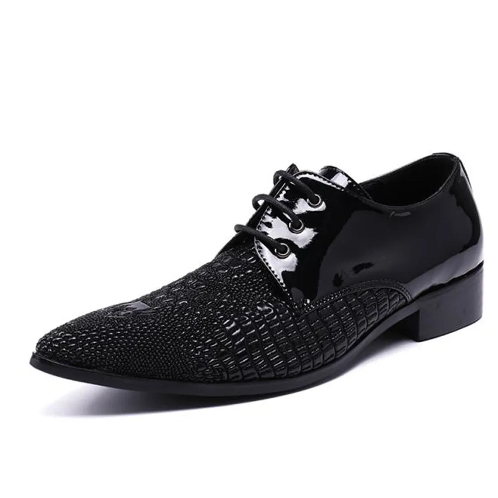 Animal Pattern Pointed Lace Up Formal Shoes