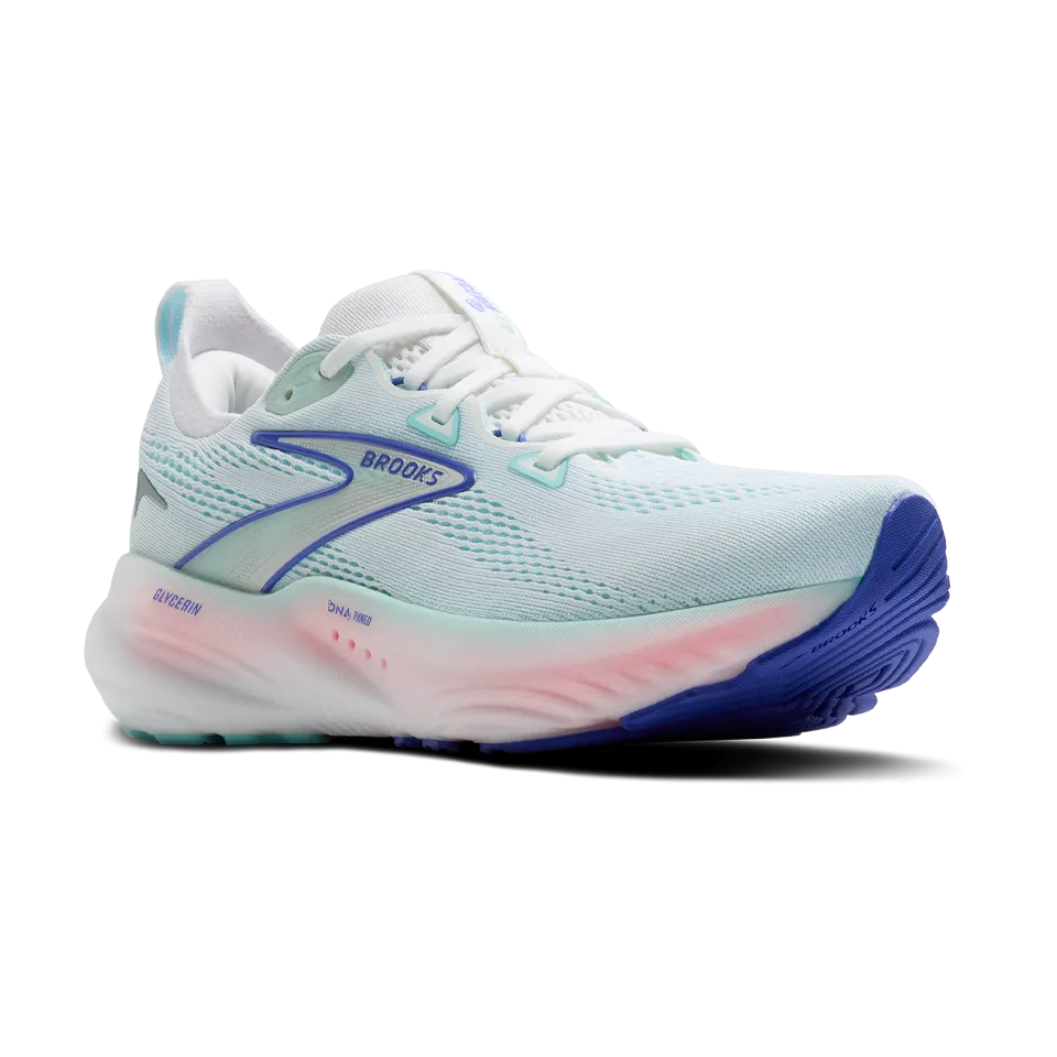 Brooks Women's Glycerin 22 B Width White/Limpet Shell/Amparo Blue