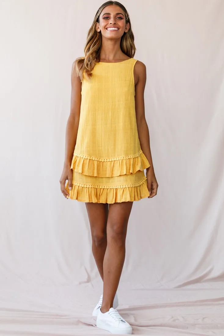 Candice Tiered Frill Hem Scooped Back Dress Yellow