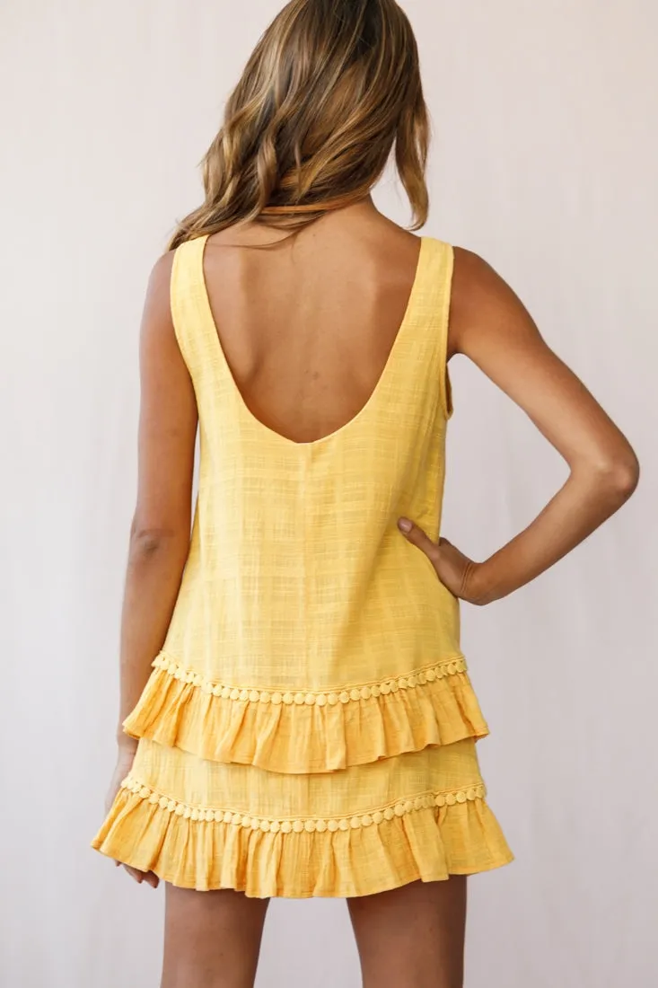 Candice Tiered Frill Hem Scooped Back Dress Yellow