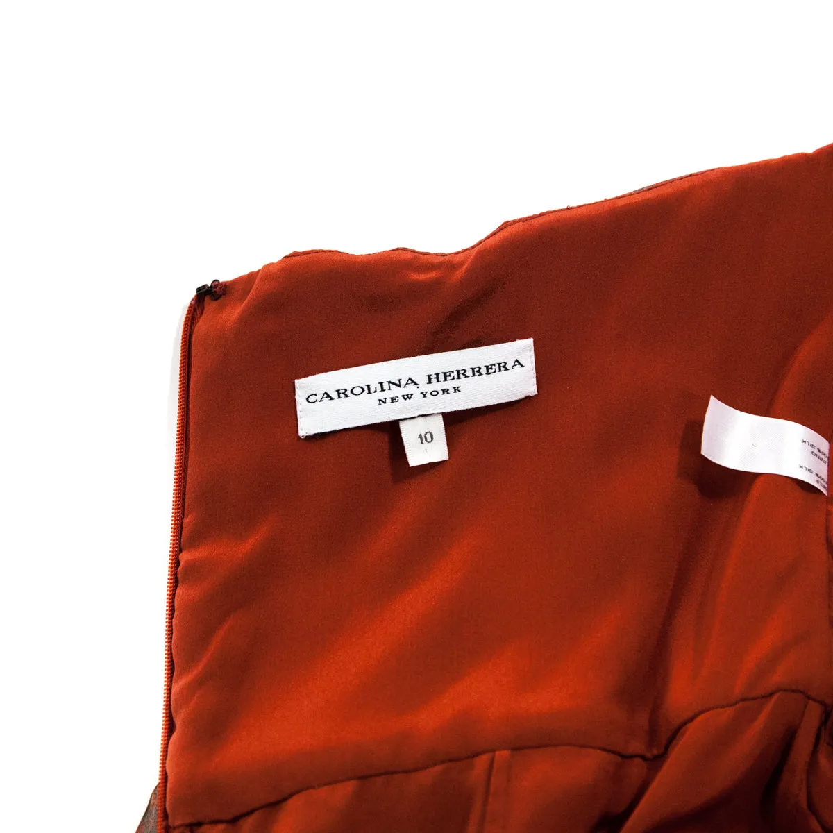 Carolina Herrera Burnt Orange Silk Strapless Dress Size L | US 10