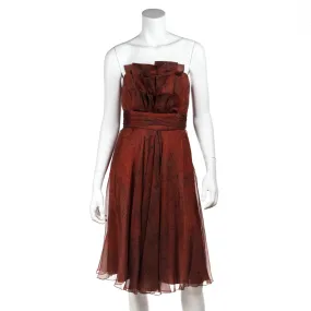 Carolina Herrera Burnt Orange Silk Strapless Dress Size L | US 10