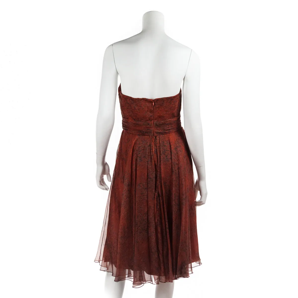 Carolina Herrera Burnt Orange Silk Strapless Dress Size L | US 10