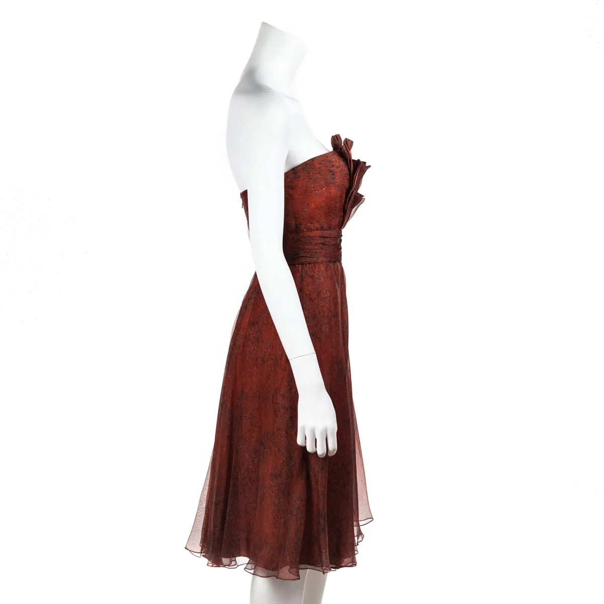 Carolina Herrera Burnt Orange Silk Strapless Dress Size L | US 10