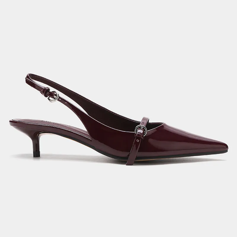 Cherry Red  Buckle Strap Pointed Heels