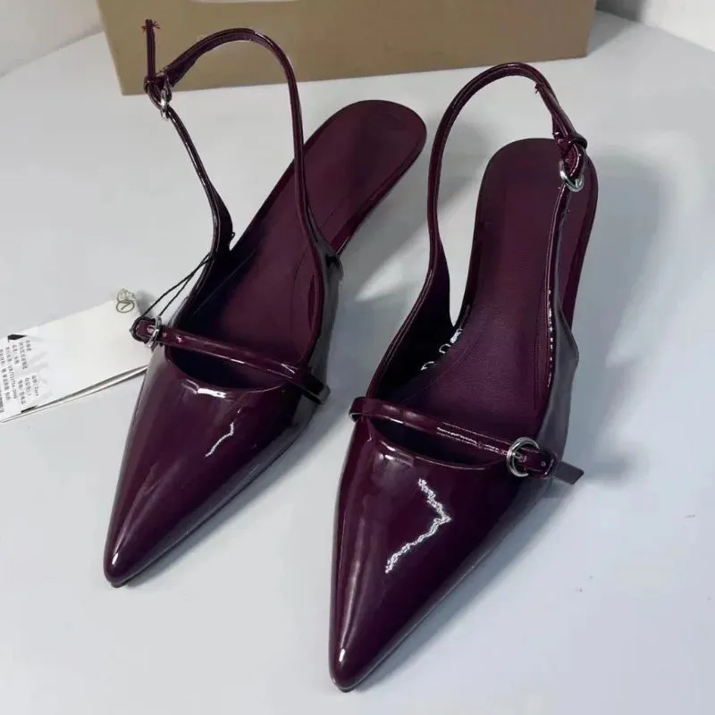 Cherry Red  Buckle Strap Pointed Heels