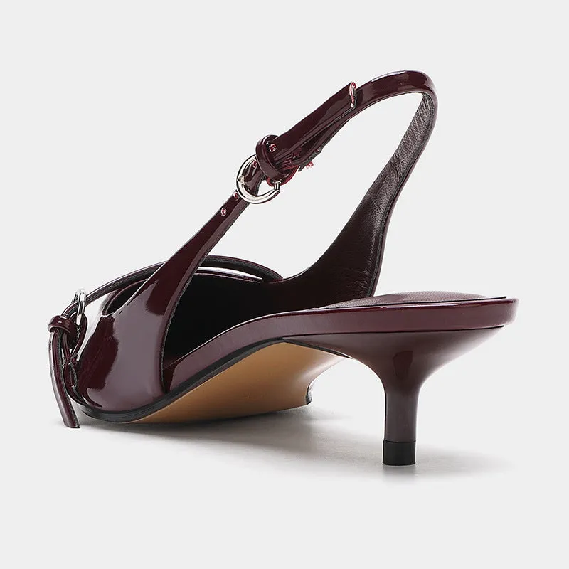 Cherry Red  Buckle Strap Pointed Heels
