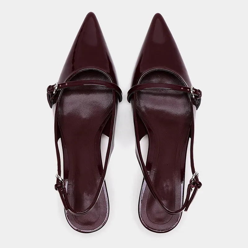 Cherry Red  Buckle Strap Pointed Heels