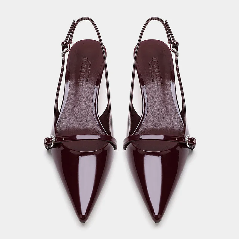 Cherry Red  Buckle Strap Pointed Heels