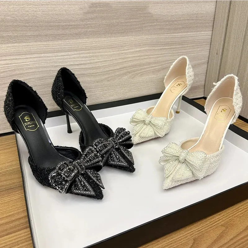 Crystal Bow Sequin Cloth Heels