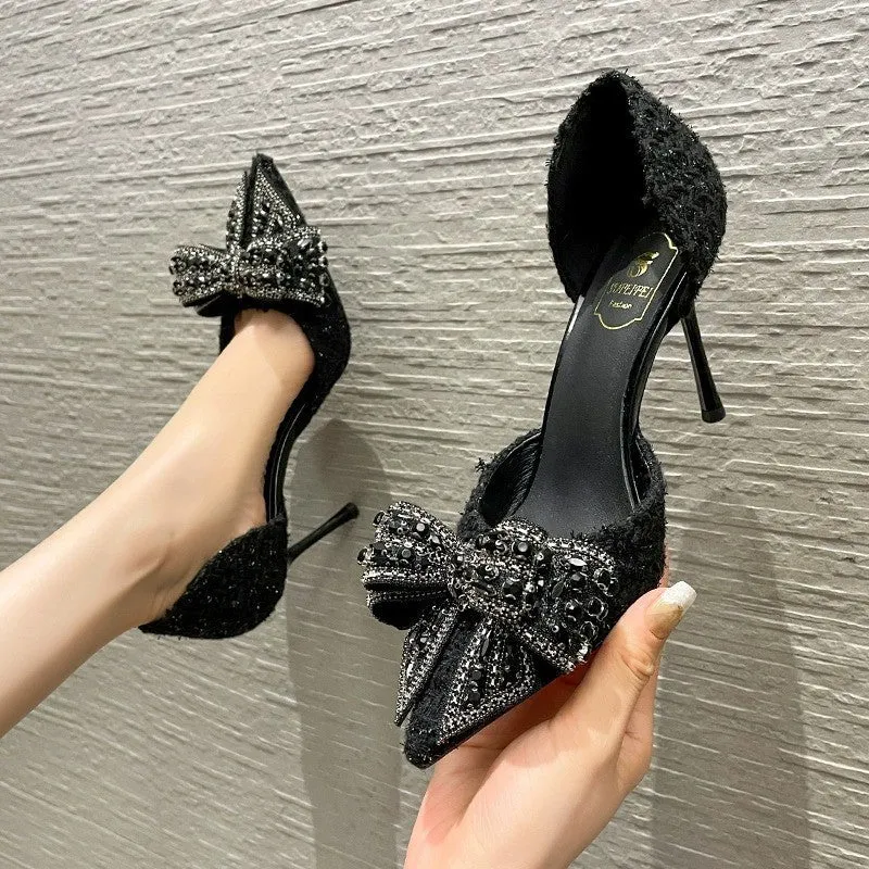 Crystal Bow Sequin Cloth Heels
