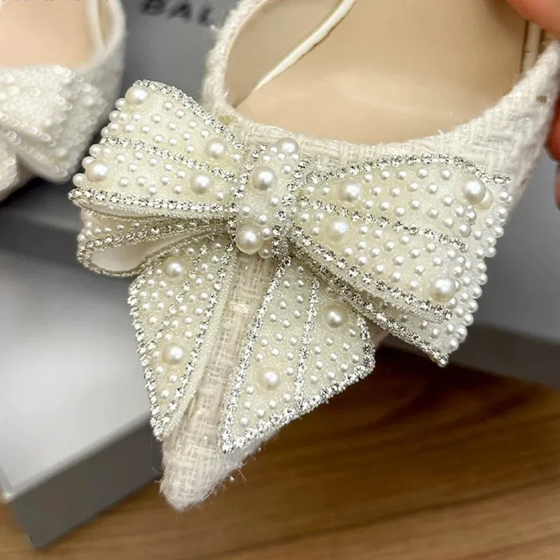 Crystal Bow Sequin Cloth Heels