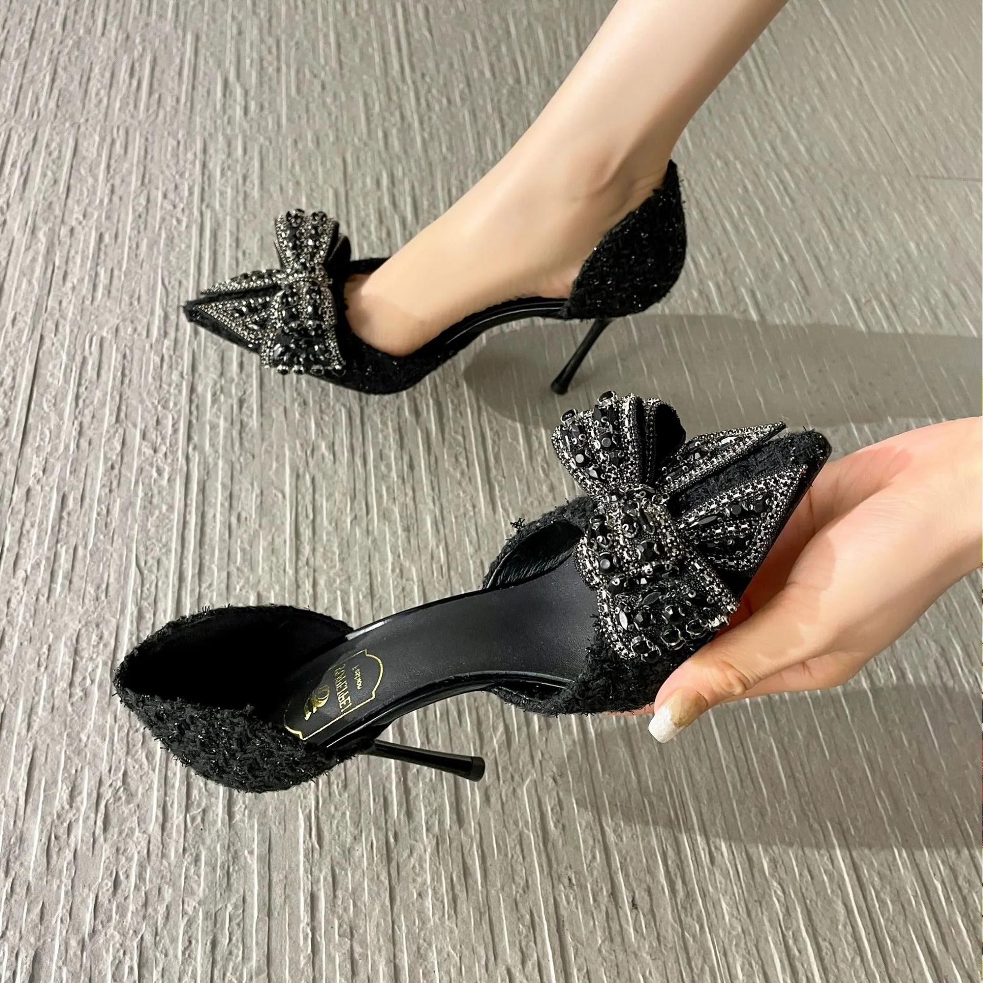 Crystal Bow Sequin Cloth Heels