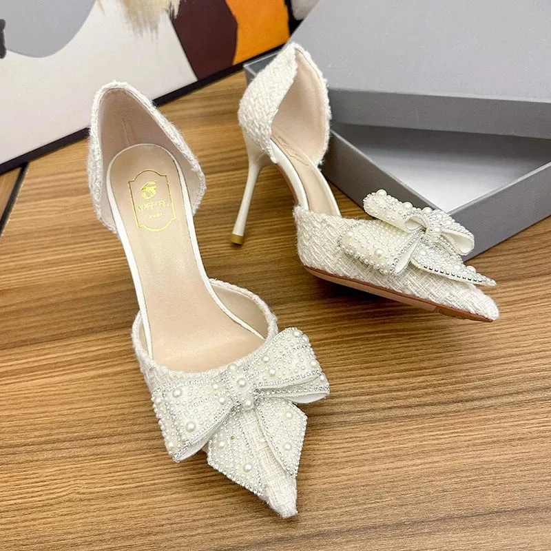 Crystal Bow Sequin Cloth Heels