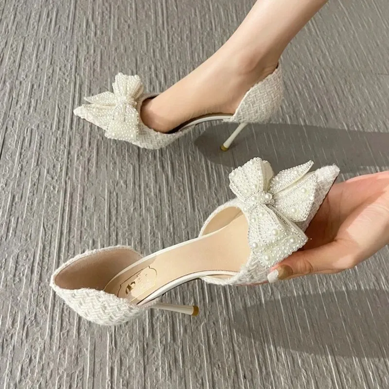 Crystal Bow Sequin Cloth Heels