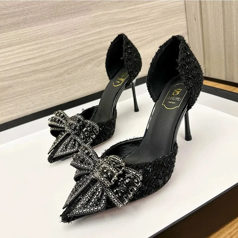 Crystal Bow Sequin Cloth Heels