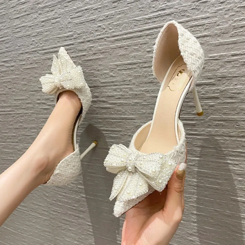 Crystal Bow Sequin Cloth Heels