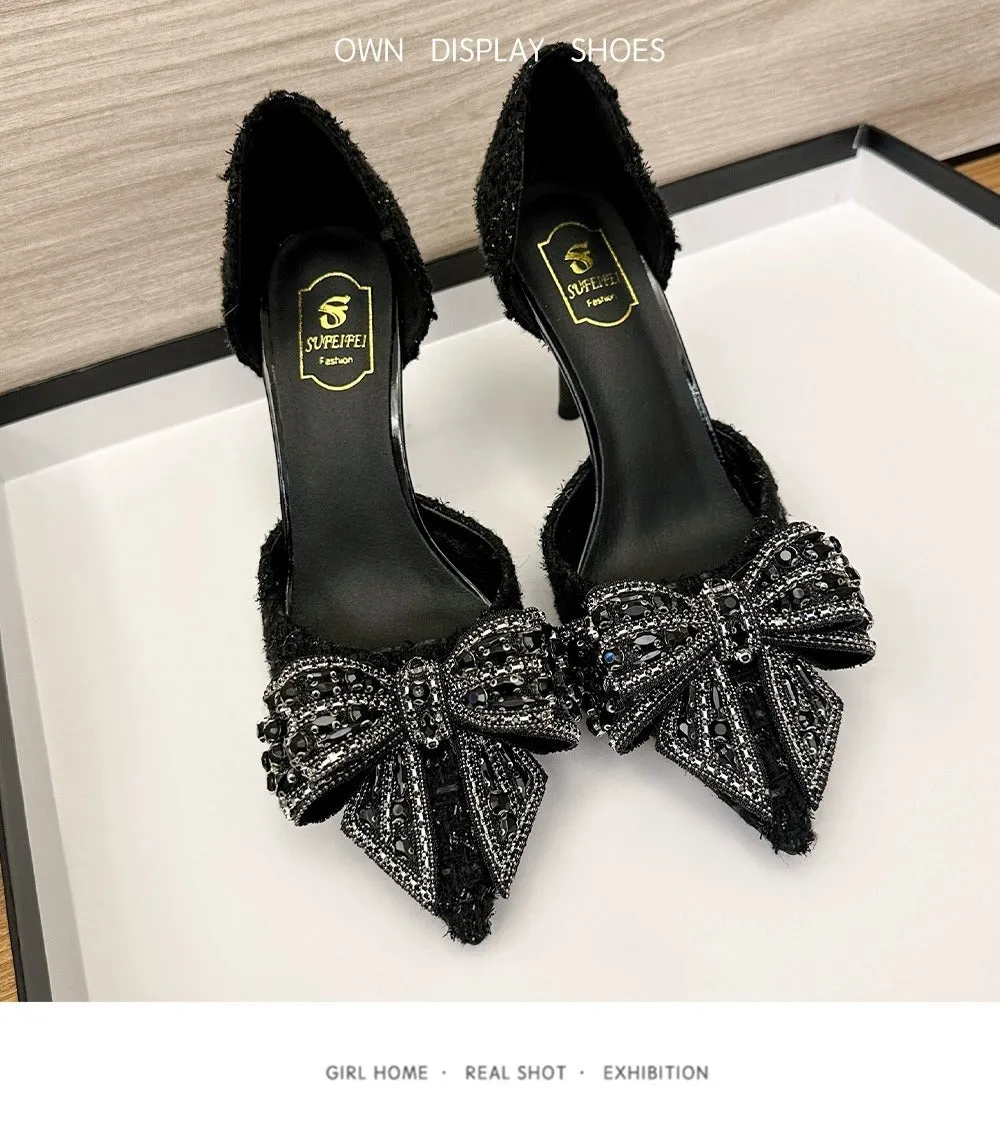 Crystal Bow Sequin Cloth Heels