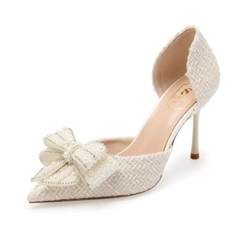 Crystal Bow Sequin Cloth Heels