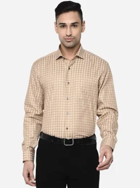 Dark Beige Checked Regular Fit Formal Shirt | JadeBlue