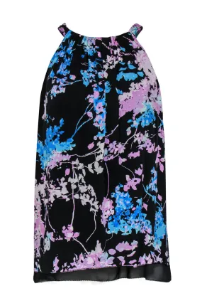 Diane von Furstenberg - Black, Purple & Blue Floral Print Tank Sz S