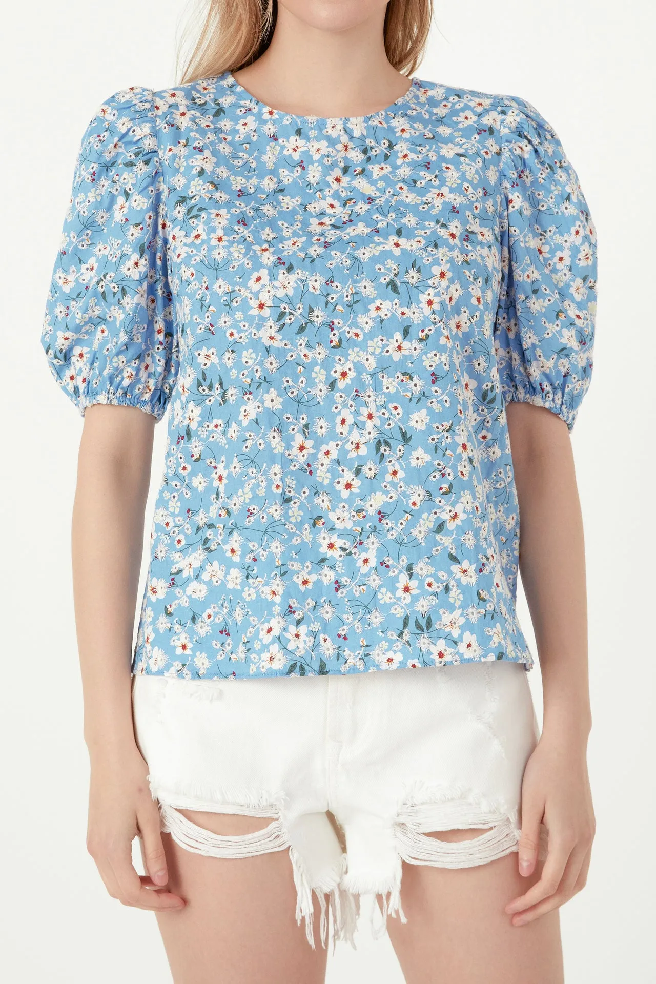 Floral Embroidered Top with Puff Sleeves