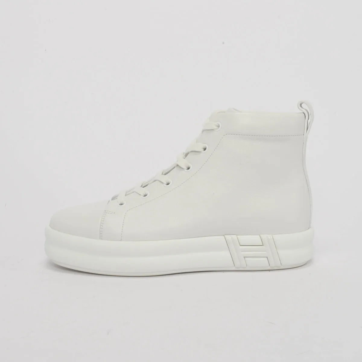 Hermes White Calfskin Happiness High-Top Sneakers 39
