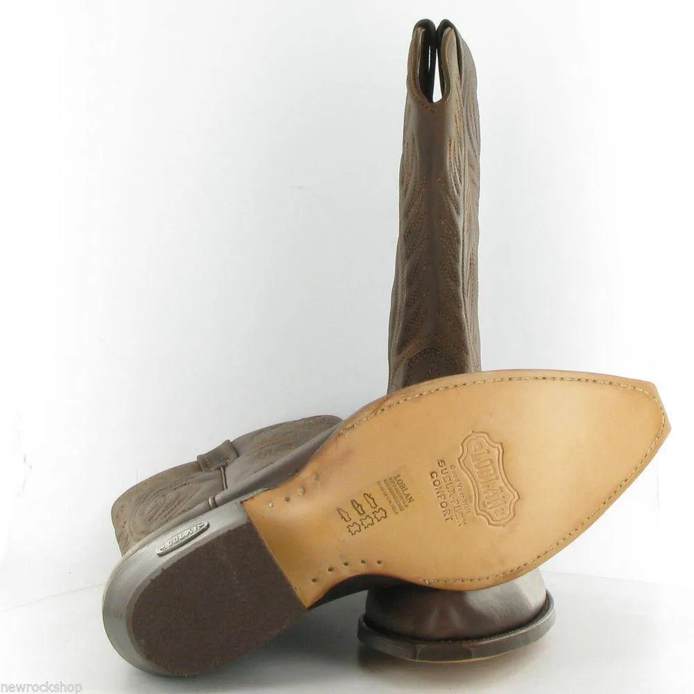 Loblan 194 Brown Waxy Leather Cowboy Boots Hand Made Classic Men Western 0194