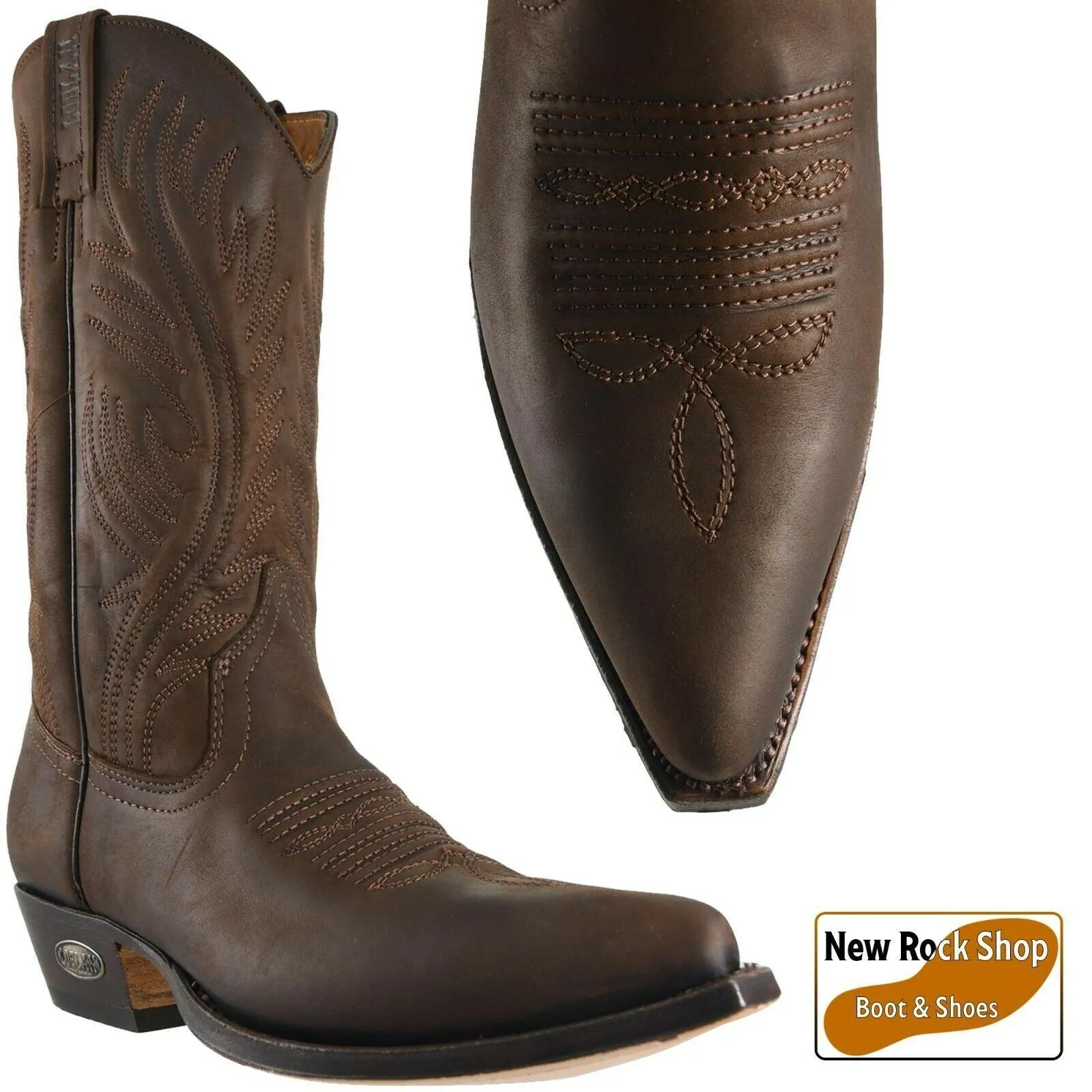 Loblan 194 Brown Waxy Leather Cowboy Boots Hand Made Classic Men Western 0194