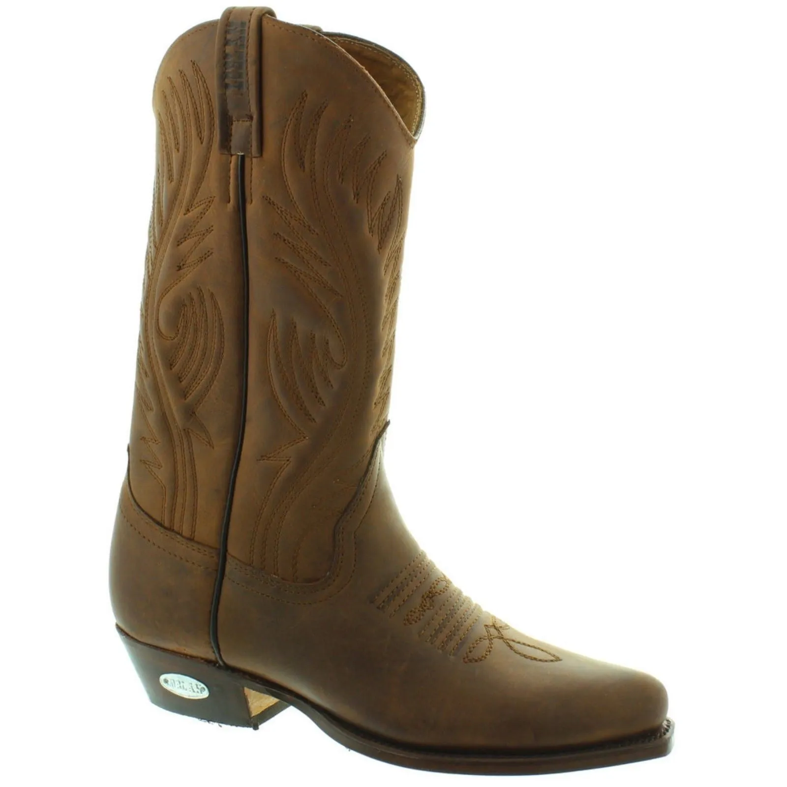 Loblan 194 Brown Waxy Leather Cowboy Boots Hand Made Classic Men Western 0194