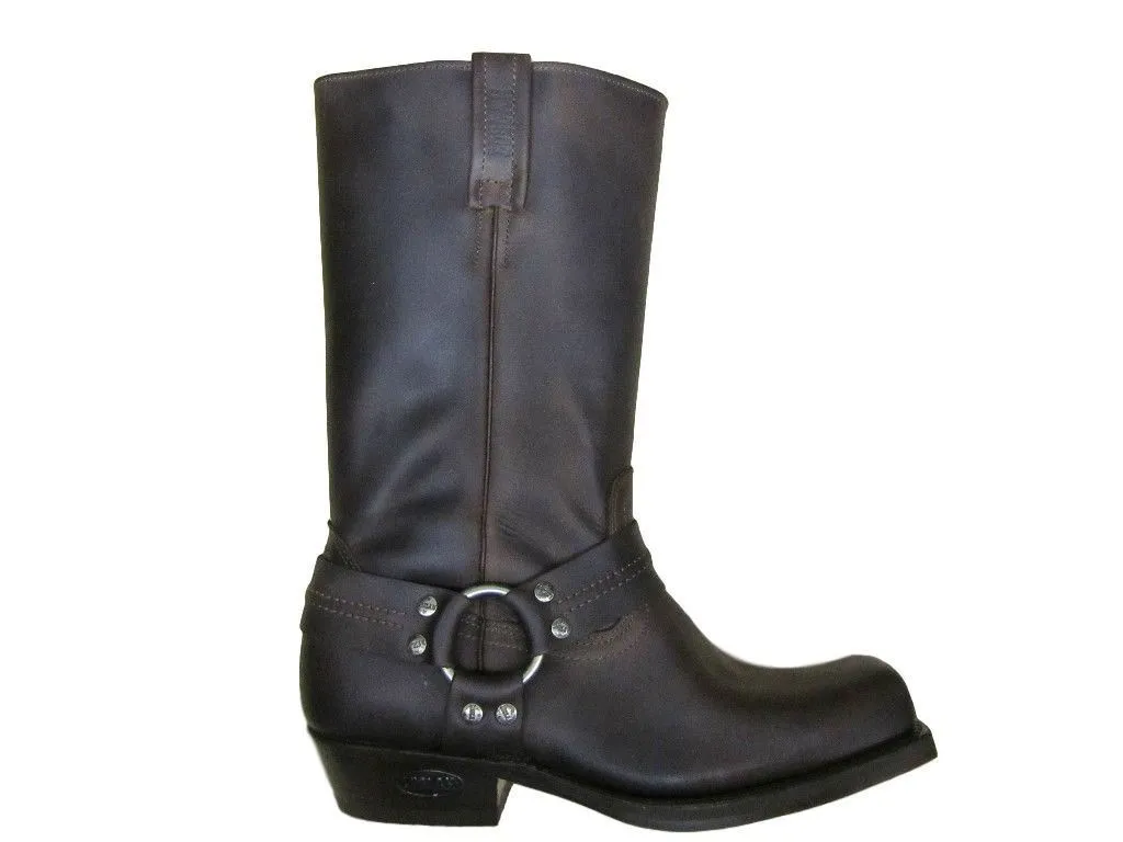 Loblan 295 Brown Waxy Leather Mens Biker Boots Classic Cowboy Square Chisel Toe