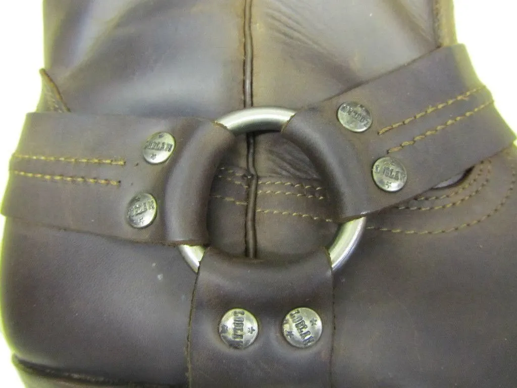 Loblan 295 Brown Waxy Leather Mens Biker Boots Classic Cowboy Square Chisel Toe