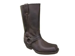 Loblan 295 Brown Waxy Leather Mens Biker Boots Classic Cowboy Square Chisel Toe