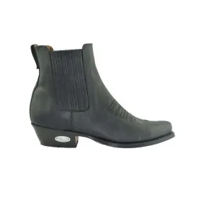 Loblan 298 Black Waxy Leather Cowboy Short Western Boots Pointed Ankle Boot