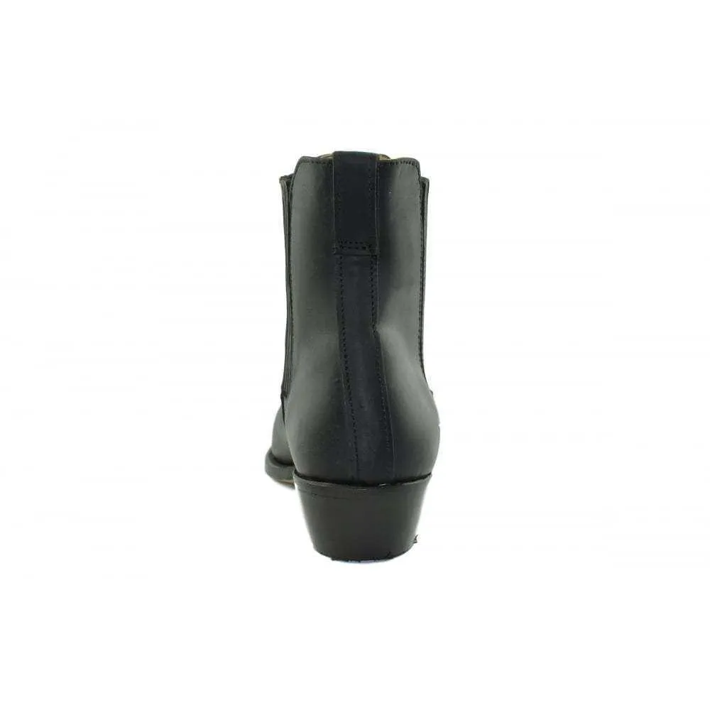 Loblan 298 Black Waxy Leather Cowboy Short Western Boots Pointed Ankle Boot