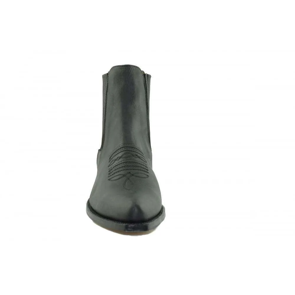 Loblan 298 Black Waxy Leather Cowboy Short Western Boots Pointed Ankle Boot