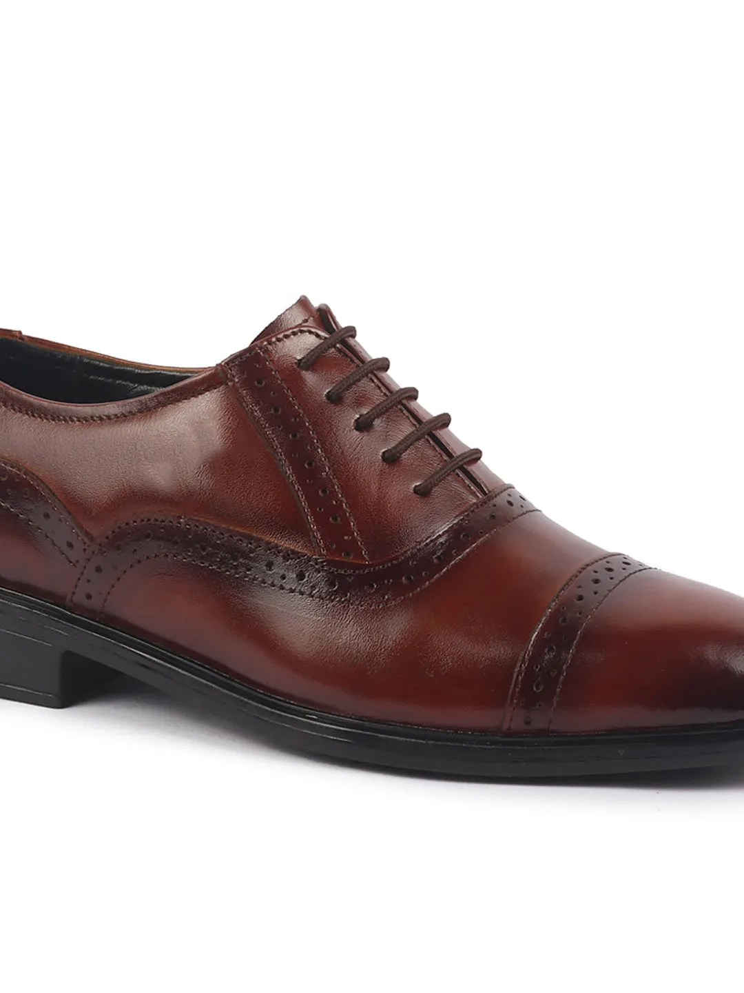 Men Tan Genuine Leather Formal Lace Up Brogue Shoes for Office|Meeting Event Shoes with Comfort