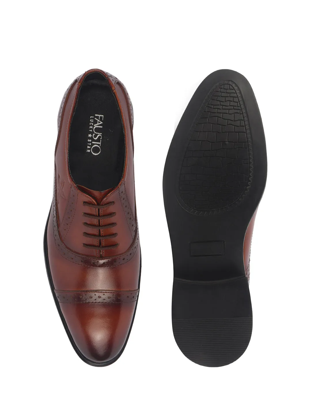 Men Tan Genuine Leather Formal Lace Up Brogue Shoes for Office|Meeting Event Shoes with Comfort