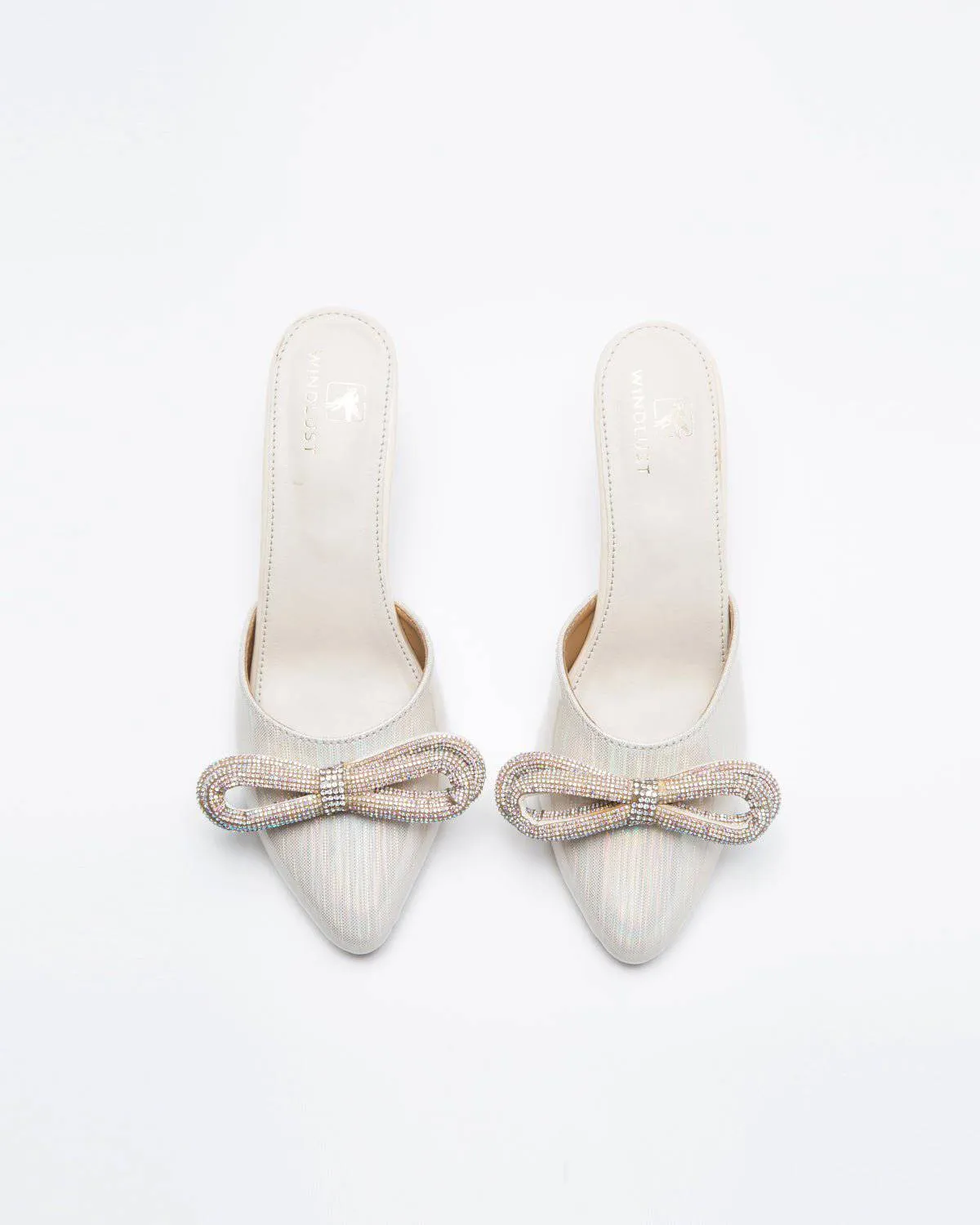 Metallic Cream Embellished Bow Heels