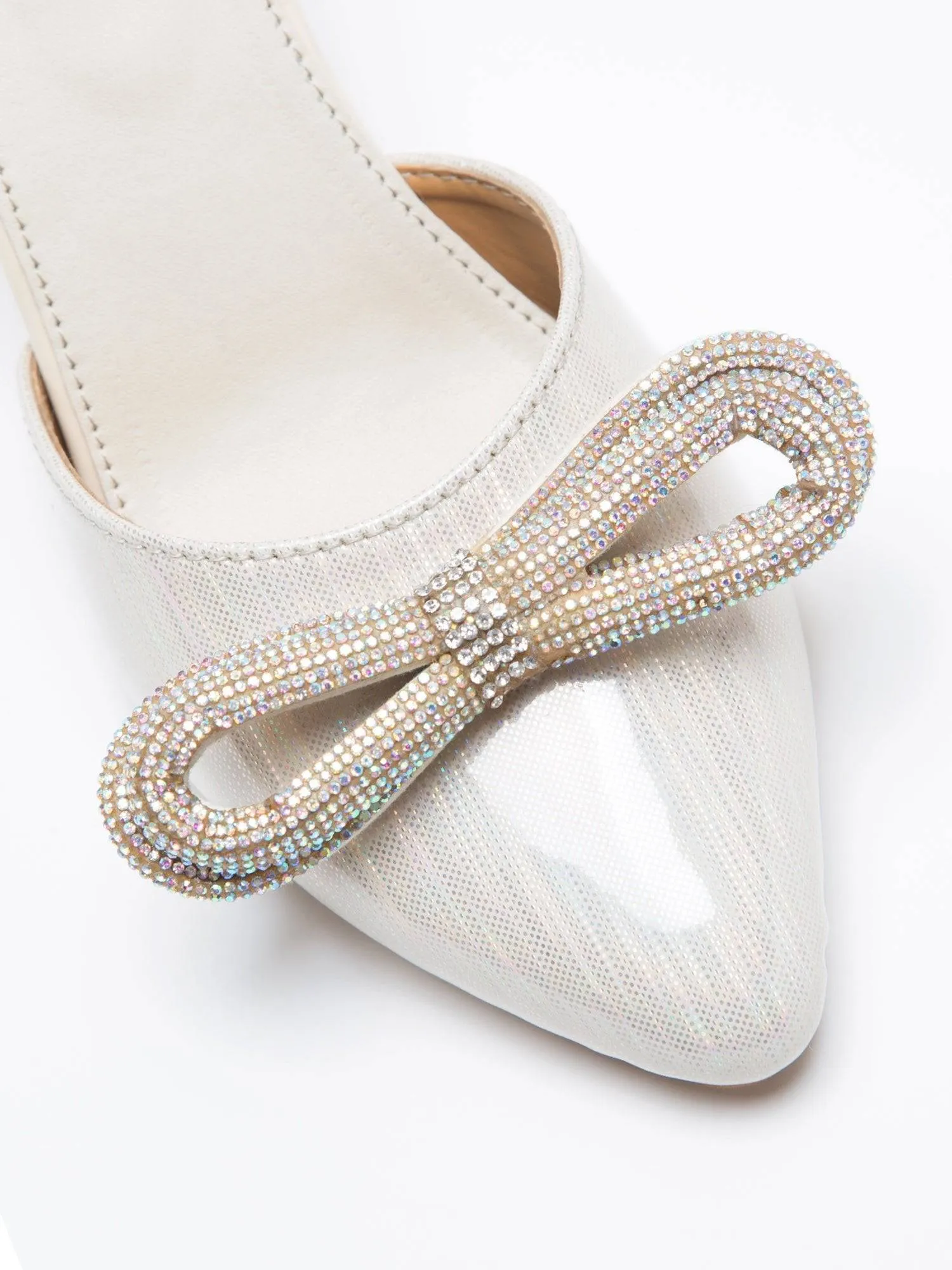 Metallic Cream Embellished Bow Heels