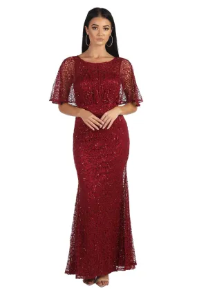 Opal Butterfly-Sleeve Sequin Maxi Dress - Wine
