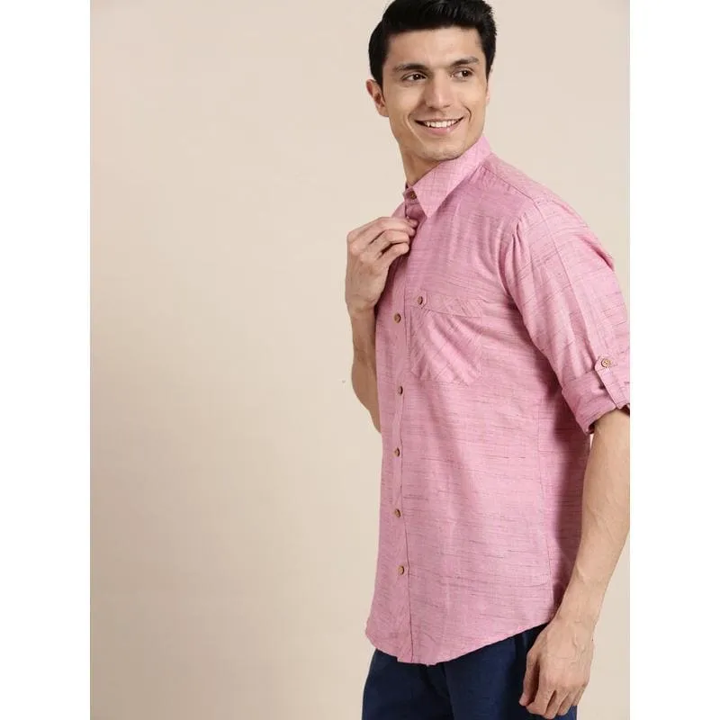 Pink Cotton Men Shirt