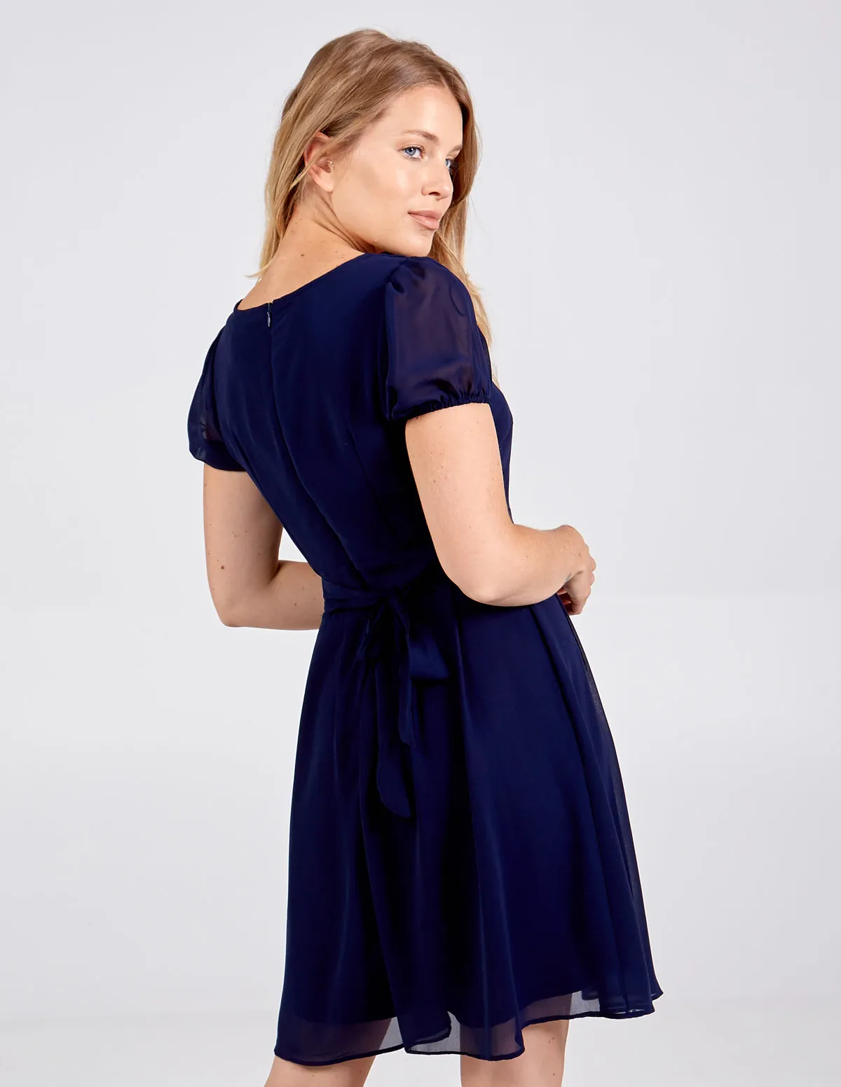 Puff Sleeve Square Neck Tie Back Dress
