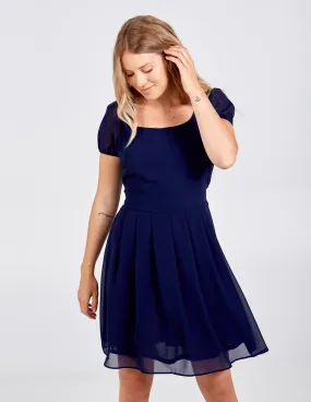 Puff Sleeve Square Neck Tie Back Dress