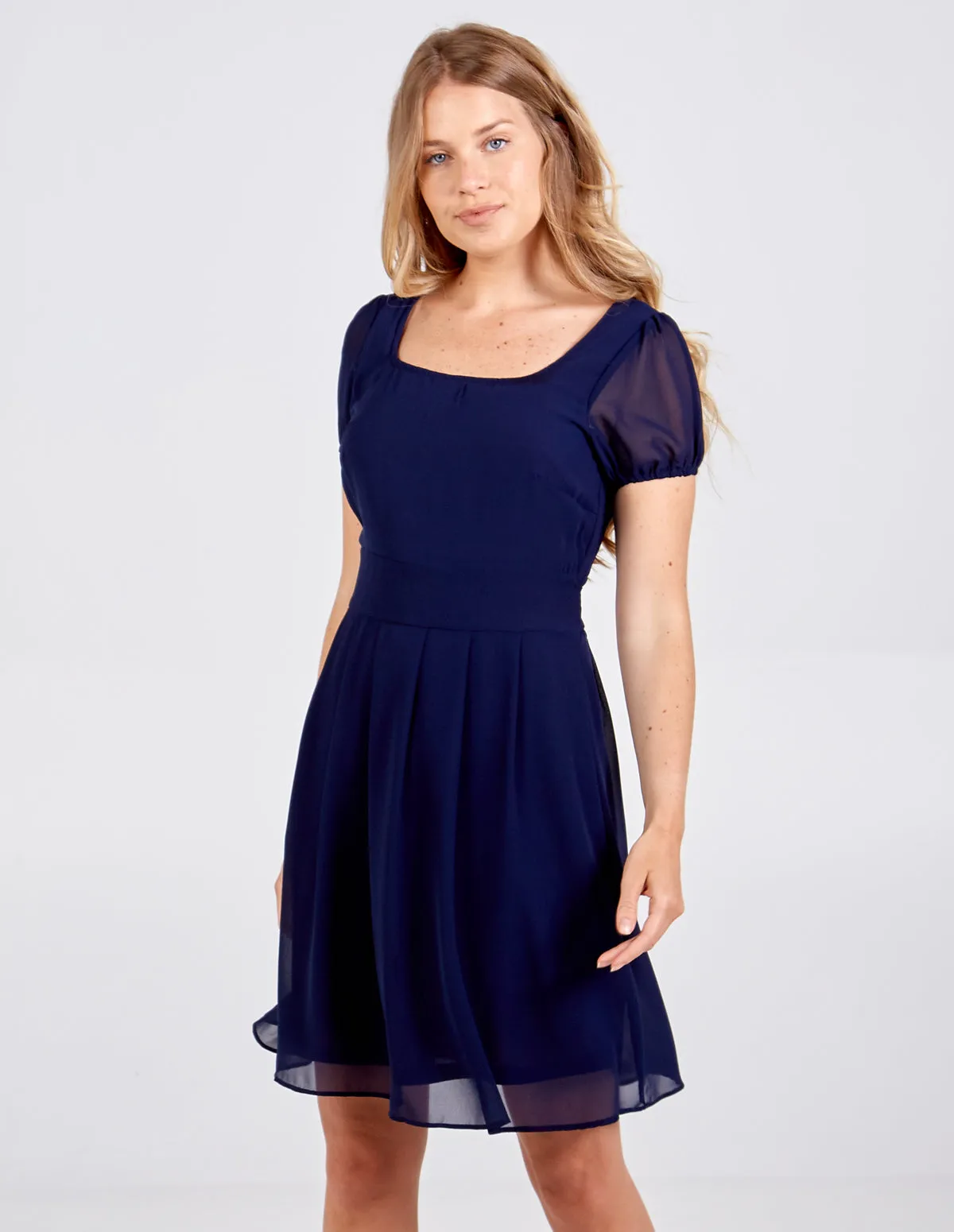 Puff Sleeve Square Neck Tie Back Dress