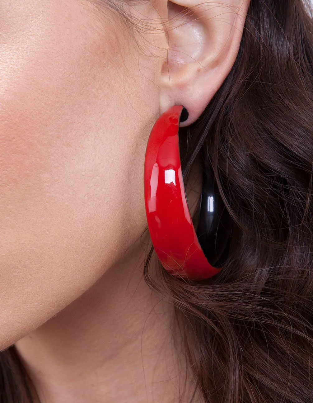 Red Black Enamel Hoop Earring
