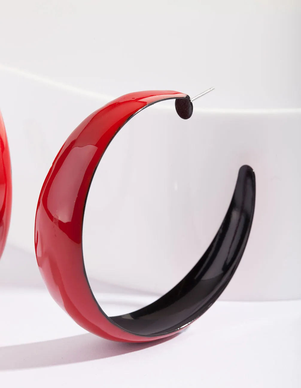 Red Black Enamel Hoop Earring